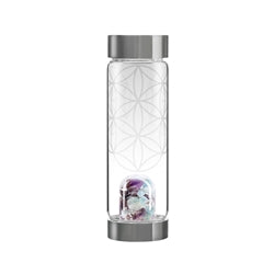 Waterfles met edelstenen - Flower of Life - Amethist, bergkristal en Aquamarijn - 500ml