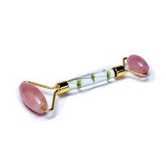 Massageroller rozenkwarts met bloemen - geel - 14cm
