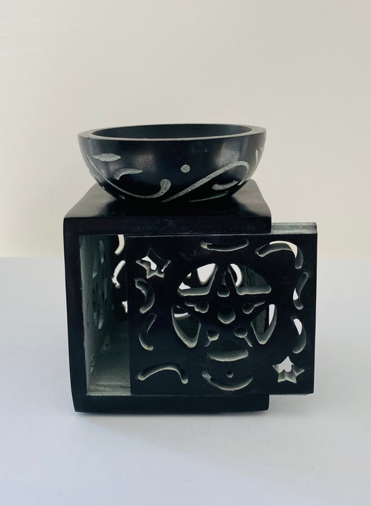 Olieverdamper Pentagam zwart zeepsteen - 11x8cm