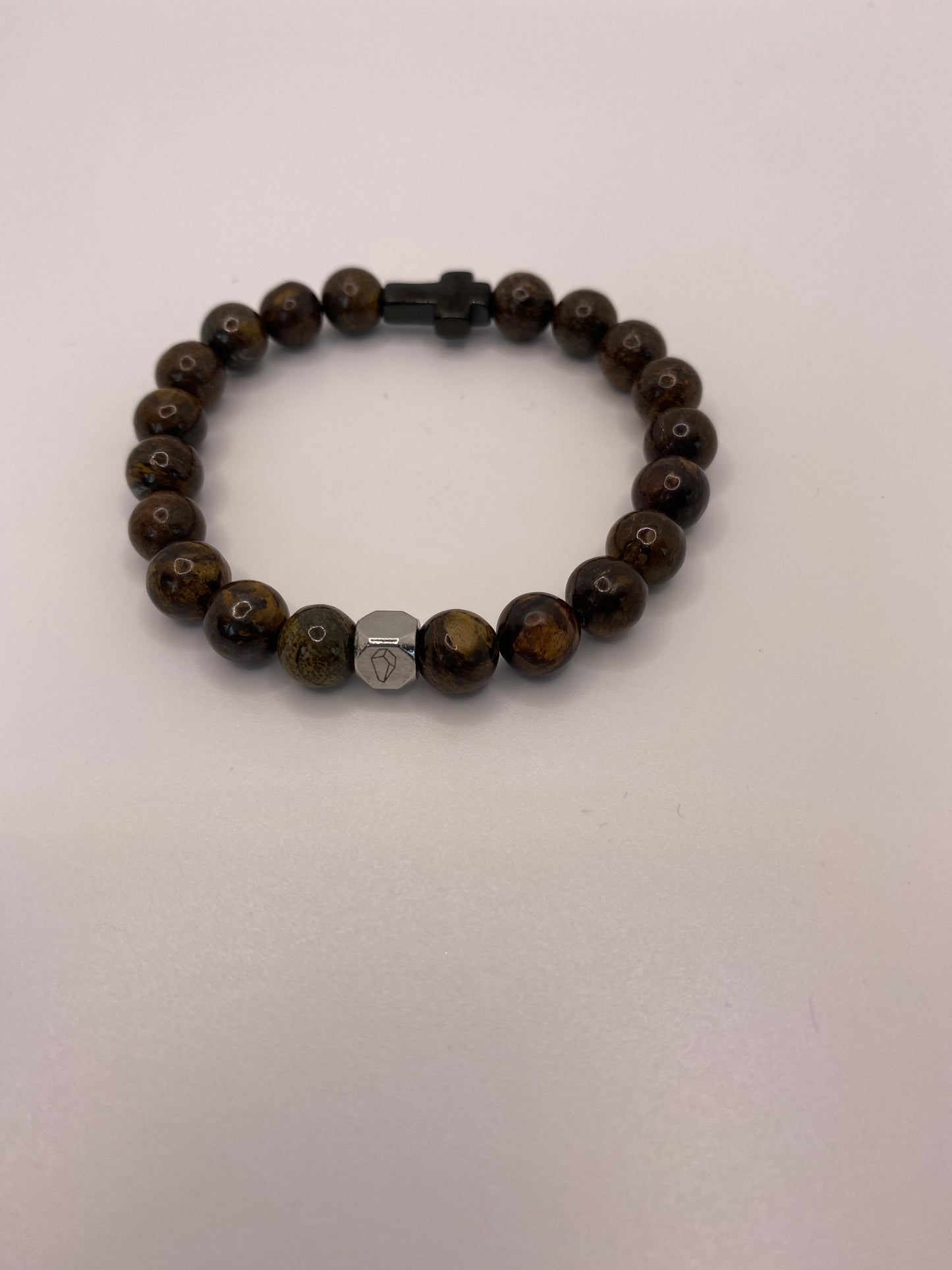 Kogelarmband Pure Stone Bronziet Zwart Kruis 8mm