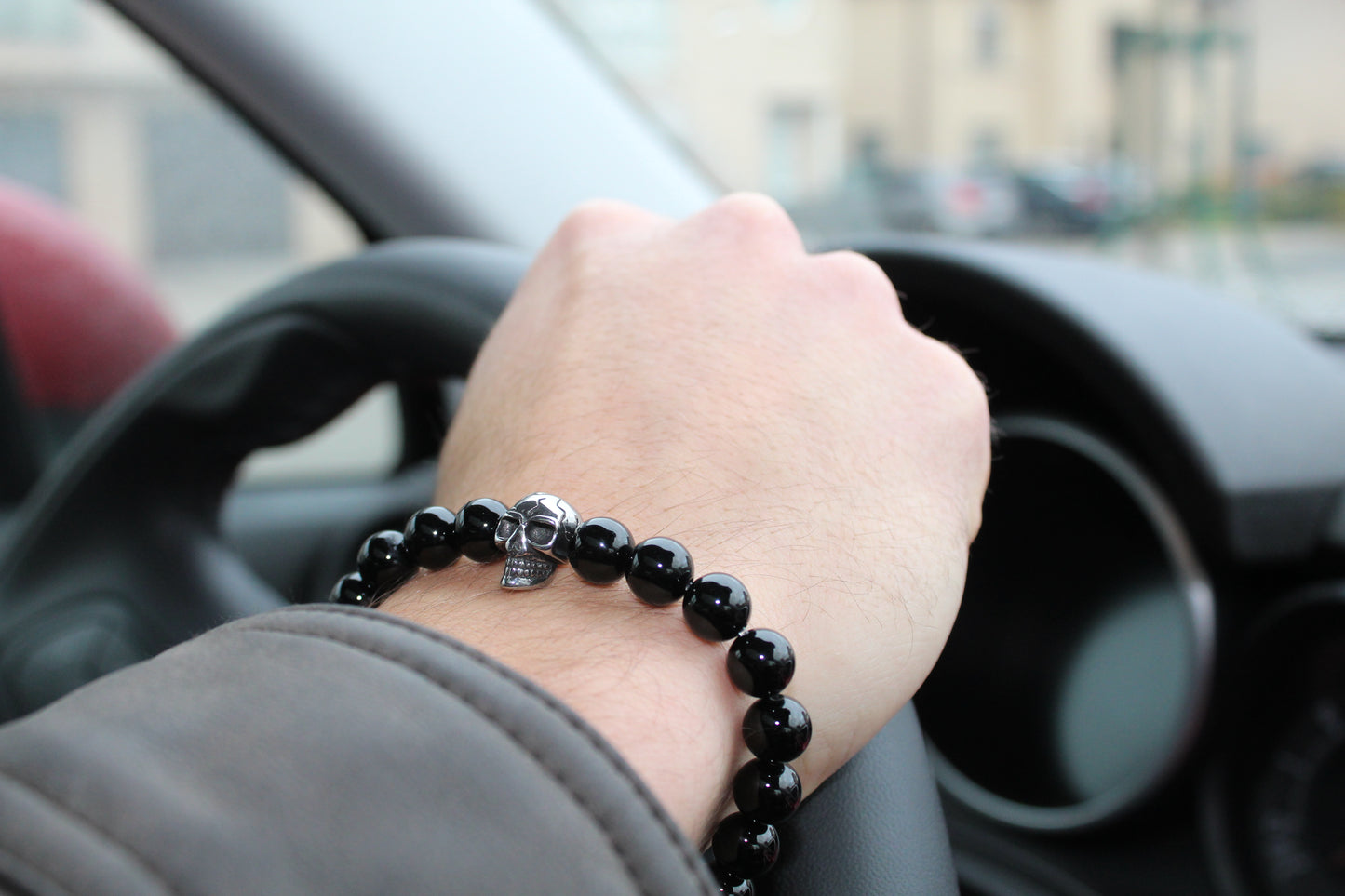 Kogelarmband Pure Stone Onyx Zilver dooskop 8mm