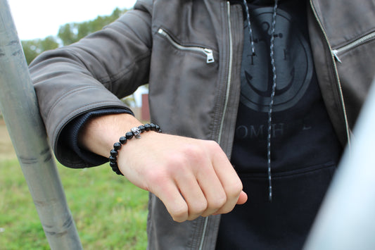 Kogelarmband Pure Stone Onyx Zilver dooskop 8mm