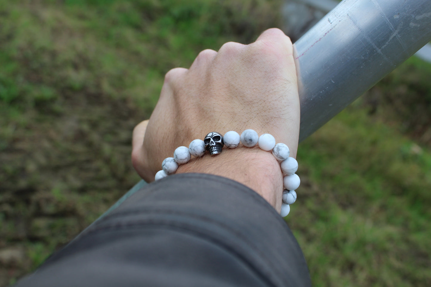 Kogelarmband Pure Stone Howliet Zilver Doodskop 8mm