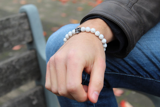 Kogelarmband Pure Stone Howliet Zilver Doodskop 8mm